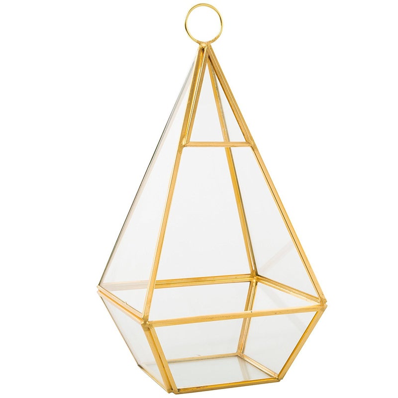 DECO D'Eco Hanging Glass Pyramid Plant Terrarium (5x5x10)- Indoor Tabletop Gold Geometric Planter Terrarium for Succulents, Air Plants, Moss - Home & Office Holiday Decor - Xmas Gift for Plant Lovers - Image 3
